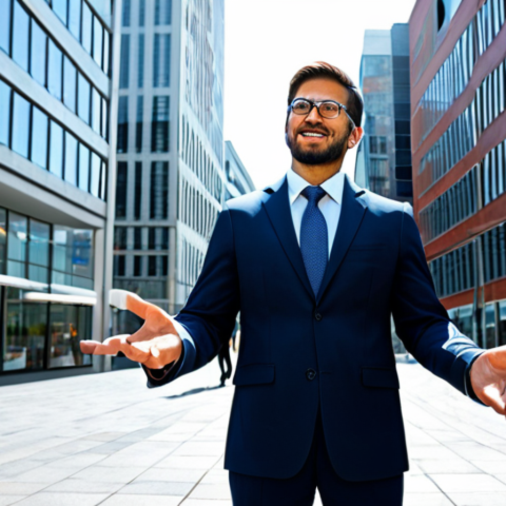 A professional adult in a modest business suit, standing in a modern, brightly lit urban plaza. Subtle, glowing augmented reality visual overlays are integrated into their surroundings, indicating enhanced perception. The person's expression is focused and engaged, demonstrating seamless interaction with the digital layer. Perfect anatomy, correct proportions, natural pose, well-formed hands, proper finger count, natural body proportions, fully clothed, appropriate attire, safe for work, appropriate content, professional, family-friendly, high quality photography.
