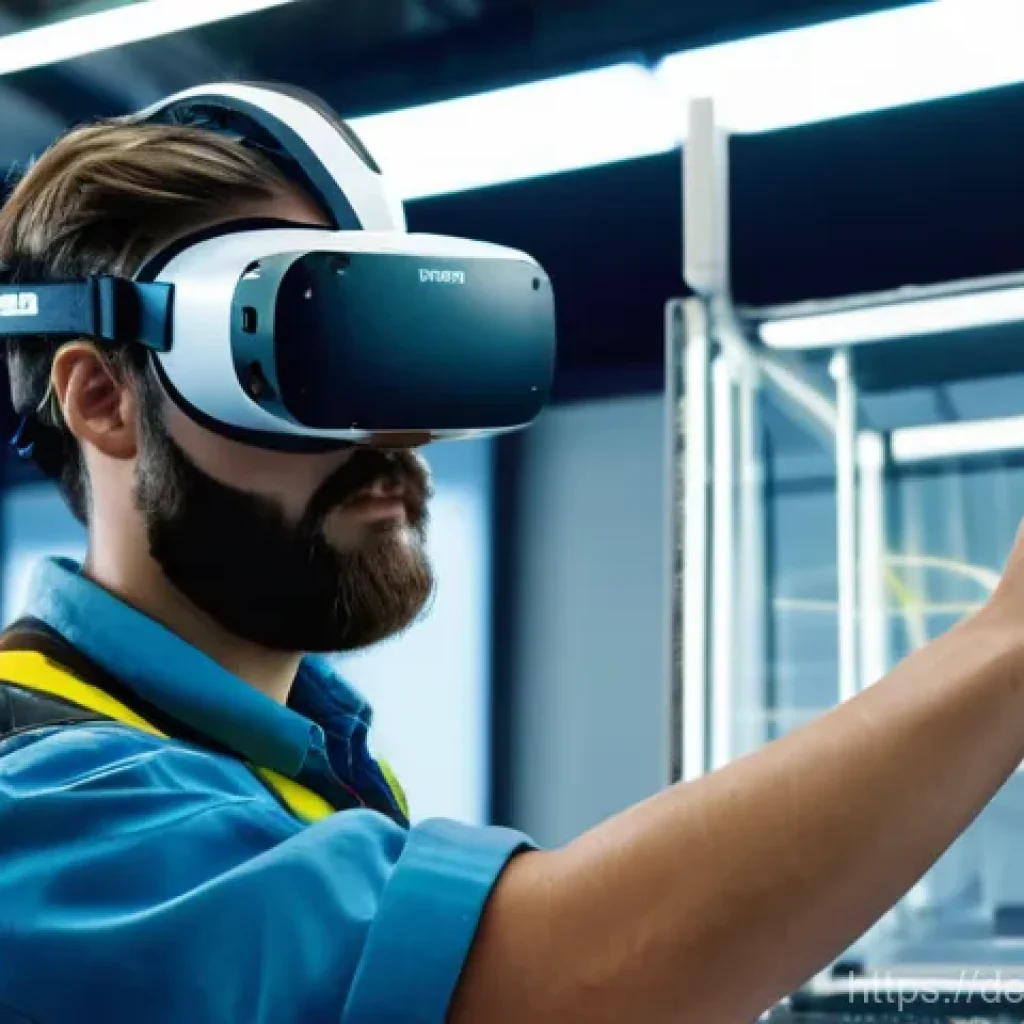 감각확장 기술을 활용한 직업 훈련 사례 - **Prompt 1: Virtual Reality Car Painting Training**
"A young German vocational apprentice, appro...