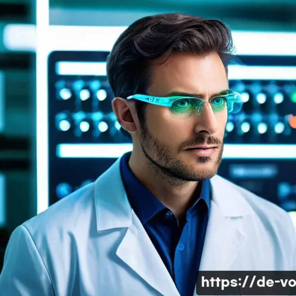 감각확장 기술의 커스터마이징 사례 - **Prompt:** A focused male engineer, mid-30s, wearing a clean, modern lab coat and safety glasses, s...