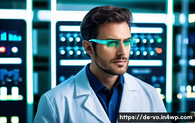 감각확장 기술의 커스터마이징 사례 - **Prompt:** A focused male engineer, mid-30s, wearing a clean, modern lab coat and safety glasses, s...