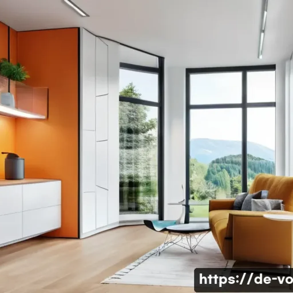 감각확장 기술의 법적 제도적 측면 - A futuristic smart home interior in a modern German apartment, featuring diverse sensor devices like...