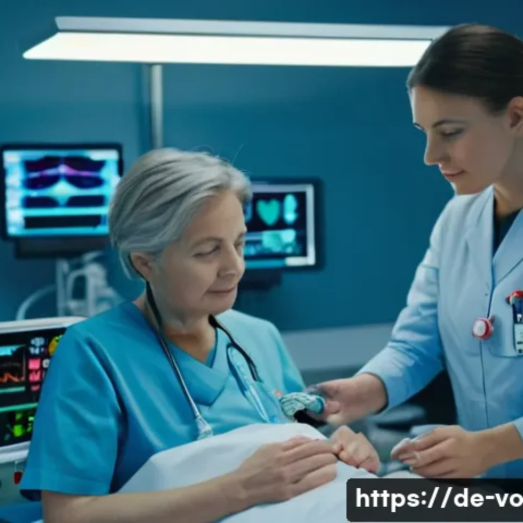 헬스케어에서의 감각확장 기술 활용 - A modern German hospital intensive care unit scene showing a nurse wearing professional attire, plac...